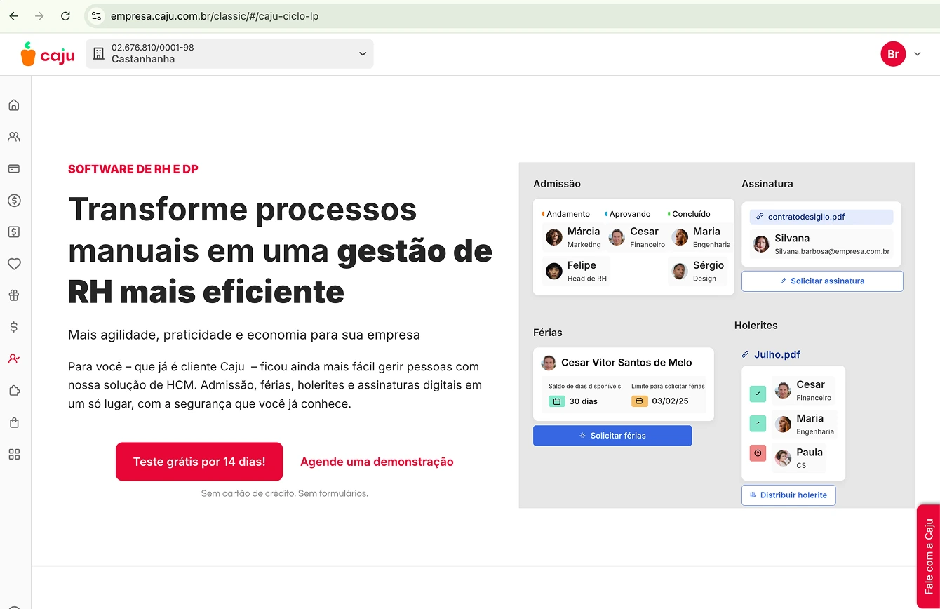 Caju landing page — legacy version
