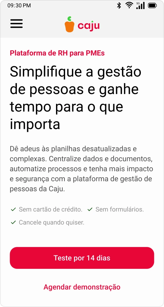 Caju mobile landing page header