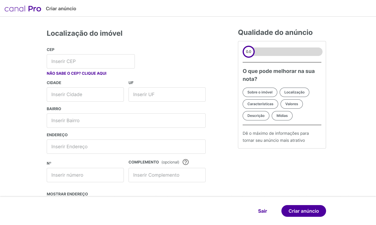 Novo card de qualidade do anúncio em uso