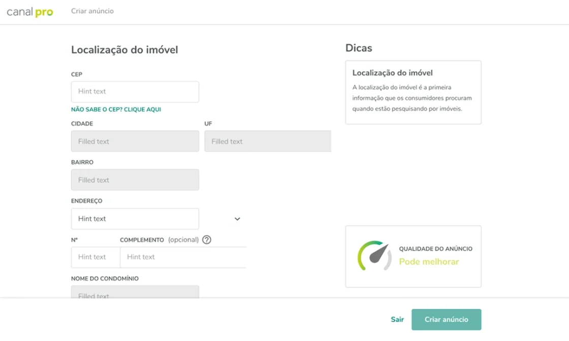 Criar anúncio — listing quality gauge